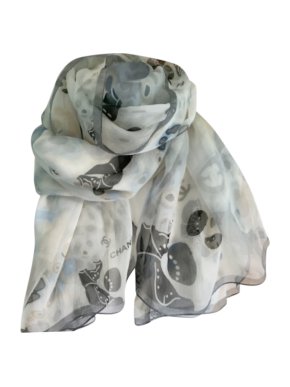 Chanel Icons Print Pale Blue Silk Scarf