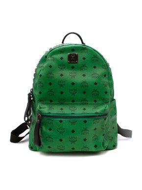 MCM Stark Studded Green Leather BackPack Medium