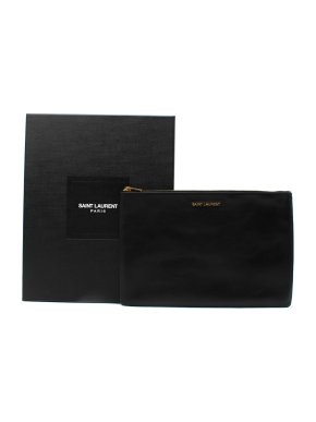 Saint Laurent Black Glossy Leather Large Flat Pouch