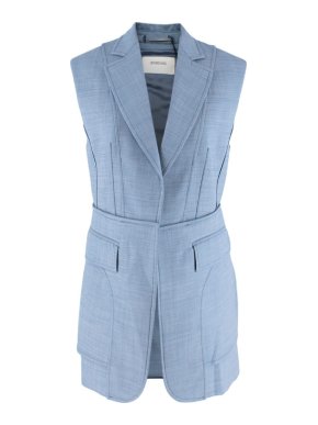 Sportmax Light Blue Wool Blend Sleeveless Blazer