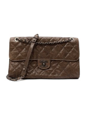 Chanel Mushroom Brown Distressed Glossy Caviar Leather Flap Bag