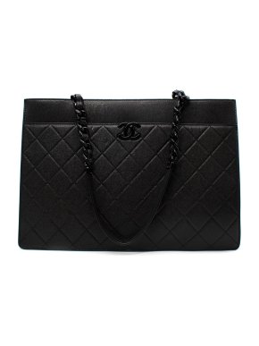 Chanel So Black Quilted Caviar Leather Large Shopping Bag