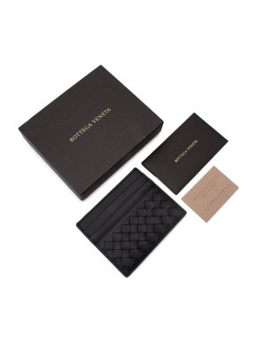 Bottega Veneta Black Intercciato Leather Card Holder