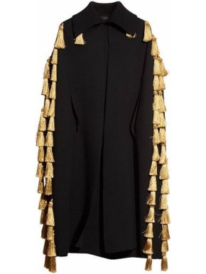 Burberry Black Wool Blend Military Cape With Tassels