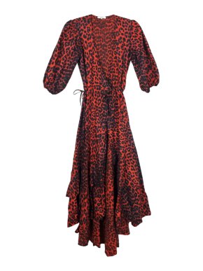 Ganni Red Leopars Print Cotton Poplin Bijou Dress