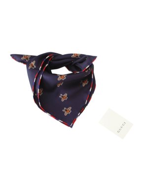 Gucci Blue Bee Print Silk Neck Tie/Scarf