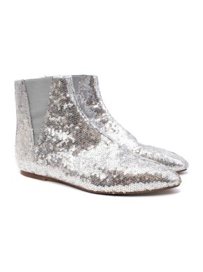 Loewe Metallic Silver Sequined Flat Ankle Boots