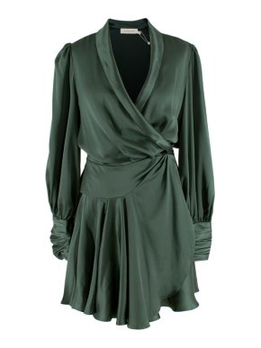 Zimmermann Green Clover Silk Charmeuse Wrap Dress