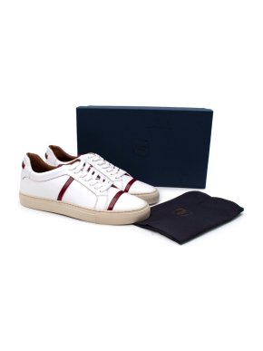 Malone Souliers Deon White & Maroon Nappa Leather Low-Top Sneakers