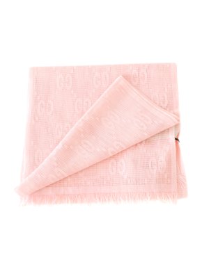 Gucci Pink Wool & Silk GG Embroidered Scarf