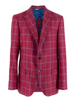 Sirecci Cherry Red & Blue Check Cashmere Blend Single-Breasted Blazer