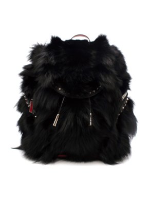Christian Louboutin Black ExploraFunk Fox Fur Backpack