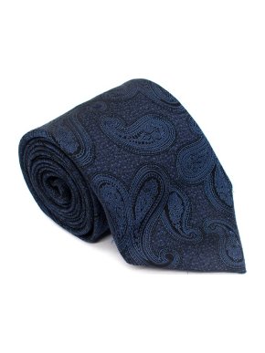 Canali Navy Blue & Black Silk Paisley Print Tie