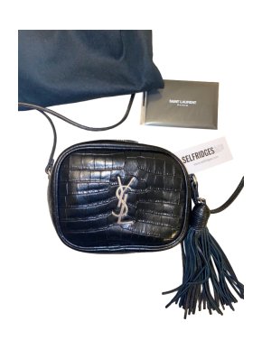 Saint Laurent Black Croc Embossed Crossbody Bag