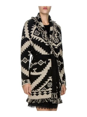 The Kooples Tribal-inspired Jacquard-pattern Fringed Cardigan