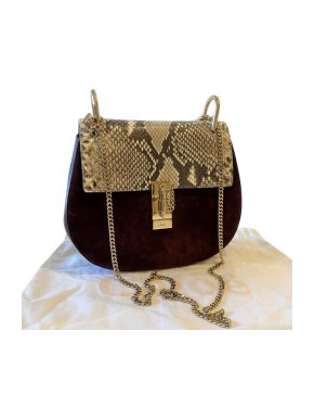 Chloe Burgundy Suede & Snakeskin Drew Bag