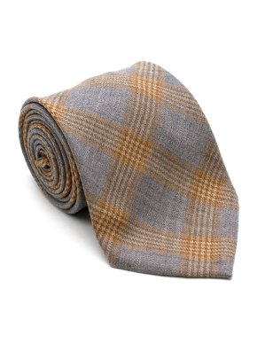 M.Cilento & F.llo Wool Blend Grey & Mustard Yellow Check Tie