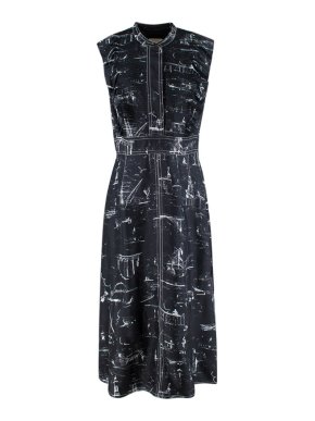 Burberry Parker Black & White Landmark Print Silk Dress