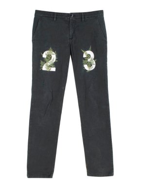 Off-White 23 Logo Distressed Charcoal Chino Trousers