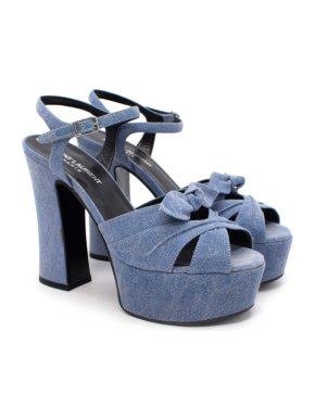 Saint Laurent Acid Wash Blue Denim Candy Platform Heeled Sandals