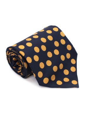 Yves Saint Laurent Vintage Navy Blue Orange Polka Dot Silk Twill Tie