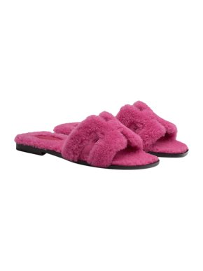 Hermes Pink Woolskin Oran Sandals - Sold Out