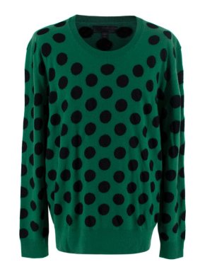 Burberry Green & Black Large Polka Dot Wool Knit Sweater