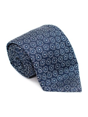 Eddy Monetti Navy & White Silk Floral Embroidered Tie