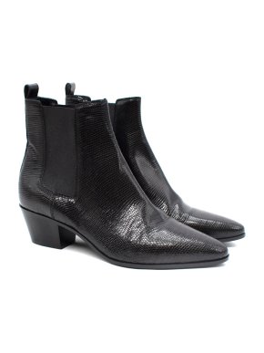 Saint Laurent Black Lizard Embossed Leather Cowboy Boots