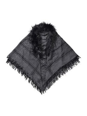 Gucci Grey Fox Fur Trimmed Wool Shawl