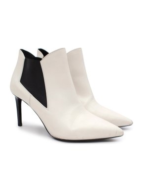 Saint Laurent White Leather Point Toe Heeled Booties