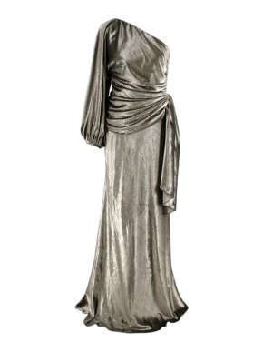 Maria Lucia Hohan Amaris Khaki Lurex Velvet One Shoulder Gown 1