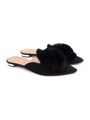 Aquazzura  Powder Puff Black Suede Slides