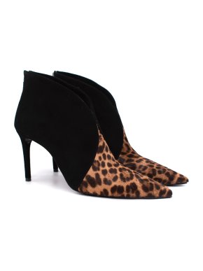 Prada Leopard Print Pony Skin & Black Suede Heeled Booties