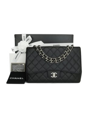 Chanel Black Caviar Leather Classic Jumbo Flap