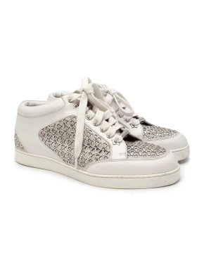 Jimmy Choo White Leather Laser-Cut Star Trainers