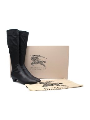 Burberry Argyle Black Stretch Leather Riding Boots