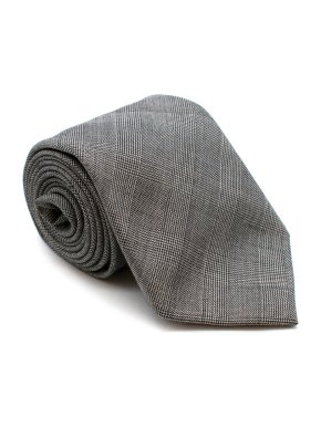 Udeshi Grey Prince of Wales Check Wool Twill Tie