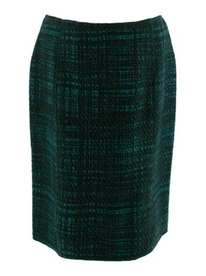 Prada Green & Black Check Boucle Wool Pencil Skirt