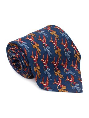 Salvatore Ferragamo Navy Blue Hummingbird Motif Silk Twill Tie