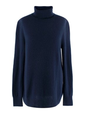 Equipment Navy Blue Fine Knit Cashmere Polo Neck Sweater