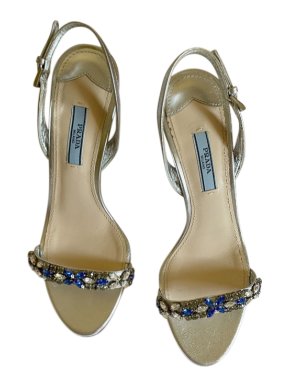 Prada Crystal Embellished Silver Strappy Sandals
