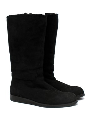 Prada Black Suede & Shearling Lined Flat Boots