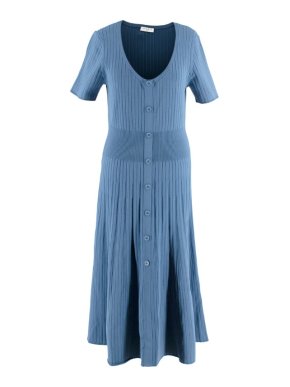 Sandro Petrol Blue Ribbed Knitted Midi Dress