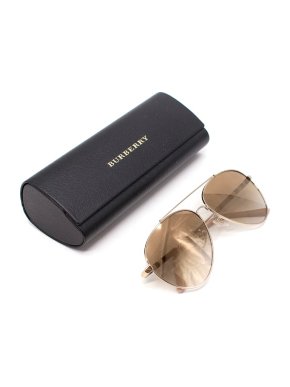 Burberry Gold-Tone Aviator Sunglasses with Check Arm