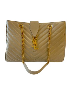 Saint Laurent Beige Chevron Leather Shopper