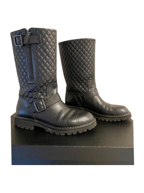 Chanel Black Quilted Leather Biker Boots