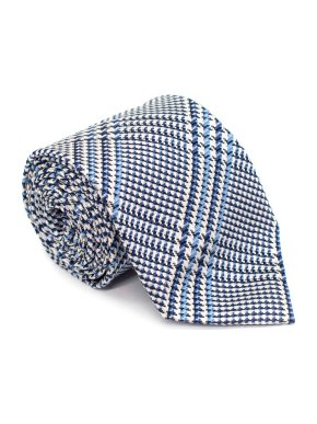 Zarlini Blue, Black & White Prince of Wales Check Silk Tie