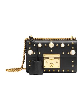 Gucci Black Faux Pearl Studded Padlock Shoulder Bag