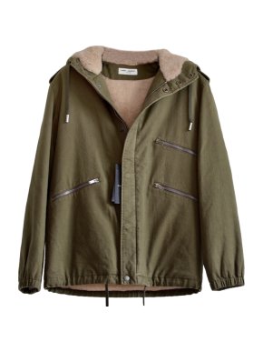 Saint Laurent Khaki Garbadine Shearling Lined Parka